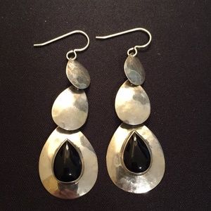 Vintage Sterling Silver Taxco Onyx Drop Earrings